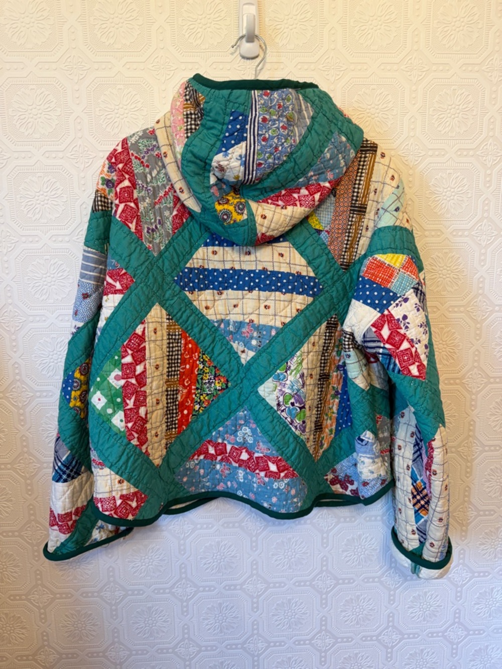 Handmade Vintage Quilt Coat with Hood Sz XL - Picture 5 of 9